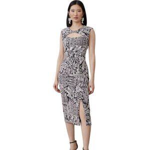 NEW Anthropologie Women's Dress Jacquard Cutout Midi Black White Small Party